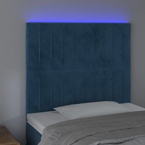 Testiera a led blu scuro 90x5x118/128 cm in velluto