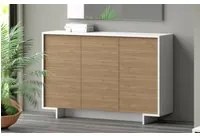 Credenza Dbakayok, Madia da salotto, Buffet da soggiorno a 3 ante e 1 cassetto, 100% Made in Italy, 134x35h87 cm, Bianco e Rovere