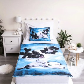 Set copripiumino e federa da bambini blu in cotone per culla 100x135 cm How to Train Your Dragon "Babies" – Jerry Fabrics