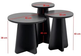 SET 3x Tavolino LUME diametro 28/33/43 cm nero