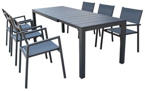 ALASKA - set tavolo in alluminio cm 148/214 x 85 x 75,5 h con 6 poltrone Aulus