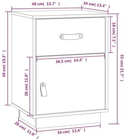 Comodino Bianco 40x34x55 cm in Legno Massello di Pino