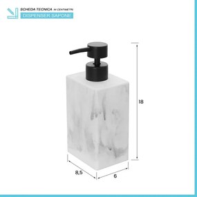 Dispenser sapone liquido in poliresina marmorizzata bianca Marmo