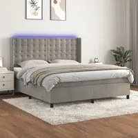 Letto a Molle Materasso e LED Grigio Chiaro 180x200 cm Vellutocod mxl 123536