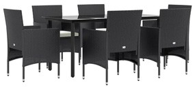 Set da pranzo da giardino 7 pz con cuscini nero