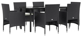 Set da pranzo da giardino 7 pz con cuscini nero