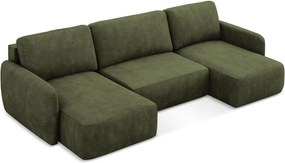 Divano angolare verde allungabile/con contenitore (a U) con rivestimento in ciniglia Lilo – Makamii