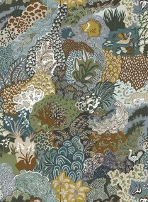 Josephine Munsey Carta da parati Whimsical Clumps - Olive, Brown and Blue