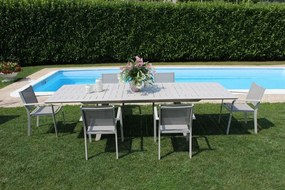 SPLENDOR - set tavolo in alluminio cm 200/300 x 110 x 75 h con 8 poltrone Splendor