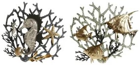 Decorazione da Parete Home ESPRIT Dorato Argentato Corallo Mediterraneo 49,5 x 5 x 48,3 cm (2 Unità)