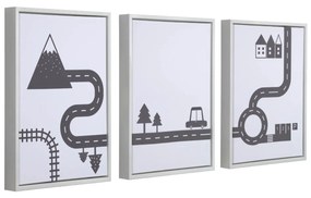 Kave Home - Set Nisi di 3 quadri in legno bianco con macchine nere