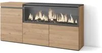 Credenza, Mobile, Cucina, 160, 3 Porte, Camino elettrico XXL, Rovere RF3291