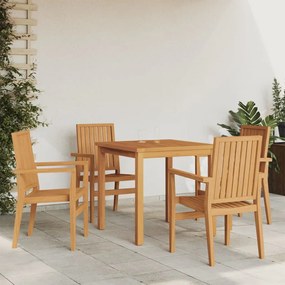 Set Da Pranzo Per Giardino 5 Pz İn Legno Massello Di Teak /