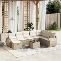 Set Divano da Giardino 9 pz con Cuscini Beige in Polyrattan 3264214