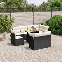 Set Divani da Giardino 9 pz con Cuscini Nero in Polyrattan 3272288