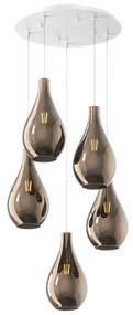 Lampadario Contemporaneo Drop 2.0 Metallo Bianco Vetro Bronzo 5 Luci E27