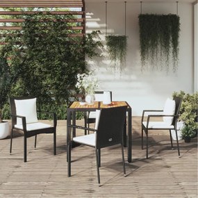 Set Da Pranzo Da Giardino 5 Pz Nero Con Cuscini İn Polyrattan /