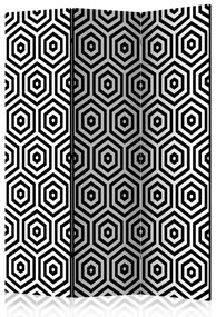 Paravento separè Ipnotico in Bianco e Nero (3-parti) - composizione a motivo geometrico