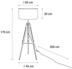 Lampada da terra a treppiede in ottone con paralume in velluto marrone 50 cm - Cortin