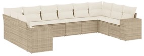 Set Divano da Giardino 10 pz con Cuscini Beige in Polyrattan