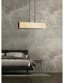 Lampadario 2 Luci Merlino In Acciaio Nero Corpo Rettangolare E Legno Naturale