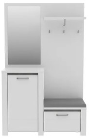 Parete attrezzata per ingresso con specchio HIRO bianco/grigio