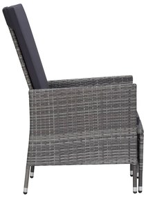 Set divani da giardino 3 pz con cuscini in polyrattan grigio