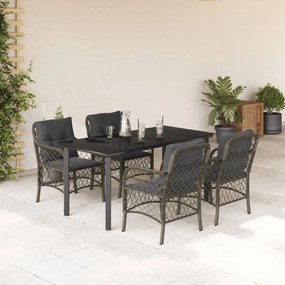 Set da pranzo da giardino 5 pz con cuscini in polyrattan grigio