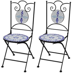Sedie da bistrot pieghevoli 2 pz in ceramica blu e bianco