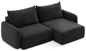 Divano angolare nero allungabile/con contenitore (con penisola a destra) Kalena – Makamii