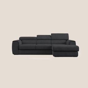 Zeno Divano angolare con pouf estraibile poggiapiedi in tessuto morbido impermeabile T02 nero