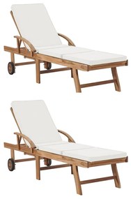 Lettini Prendisole Con Cuscini 2 Pz İn Legno Di Teak Crema /