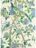 GP & J Baker Carta da parati Hydrangea Bird - Emerald/ Blue