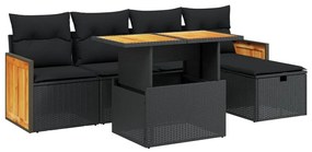 Set divano da giardino 6 pz con cuscini nero in polyrattan