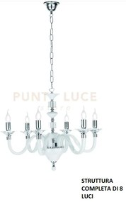 Lampadario gala 8 luci attacco e14 bianco e cromo d.82cm