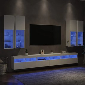 Set Mobili TV a Muro 7 pz con Luci LED Bianco