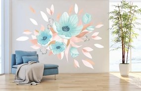 Adesivo murale per interni raffigurante un bouquet di fiori blu 120 x 240 cm