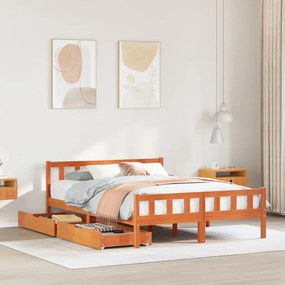 Letto Senza Materasso Marrone Cera 160x200 Cm İn Legno Di Pino /