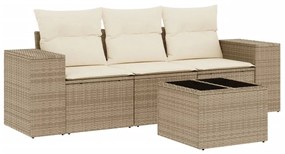 Set divano da giardino 4 pz con cuscini beige in polyrattan