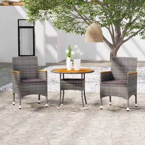Set Da Pranzo Per Giardino 3 Pz İn Polyrattan Grigio /