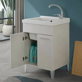 Mobile lavatoio 60x50 cm grigio calce vasca in ceramica e kit di scarico Moon
