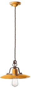 Lampadario Vintage Country Ferro E Ceramica Giallo 1 Luce E27 30Cm