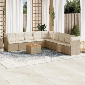 Set Divano da Giardino 10 pz con Cuscini Beige in Polyrattan