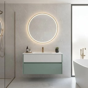 Mobile da bagno sospeso sotto lavabo Niwa 2 cassetti L 89.5 x H 50 x P 45.5 cm verde e bianco laccato opaco cannettato