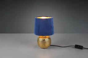 Lampada tavolo sophia base ceramica oro e paralume velluto blu r508...