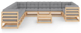 Set divani da giardino 12 pz con cuscini legno massello di pino