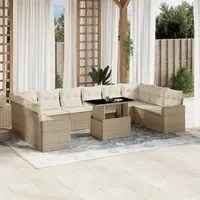 Set Divani da Giardino 11 pz con Cuscini Beige in Polyrattan 3267518