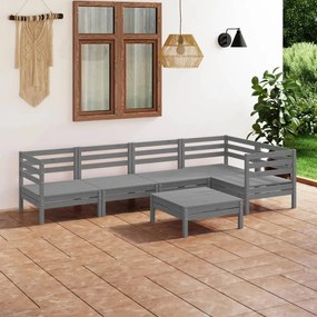 Set Salotto da Giardino 6 pz in Legno Massello di Pino Grigio