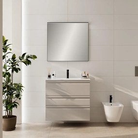 Mobile da bagno sospeso Pull taupe con lavabo in ceramica bianco vasca centrale base con 3 cassetti a chiusura ammortizzata (estrazione parziale), con presa maniglia L81 H75 P40cm