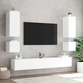 Mobili TV a Muro 6pz con Luci LED Bianchi